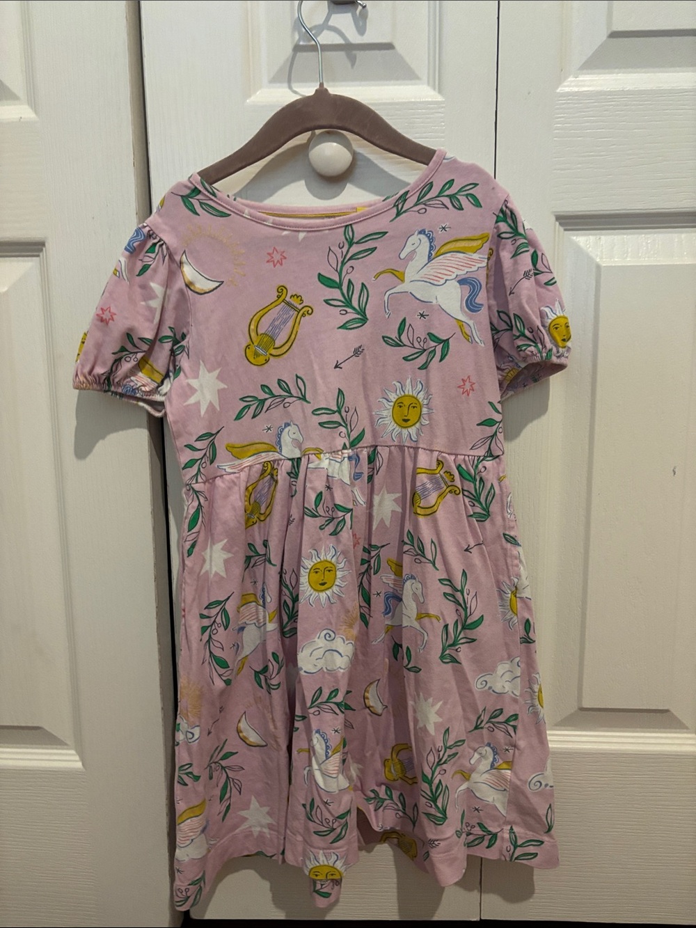 Mini Boden Pink Unicorn & Sun Motif Short Sleeve Dress